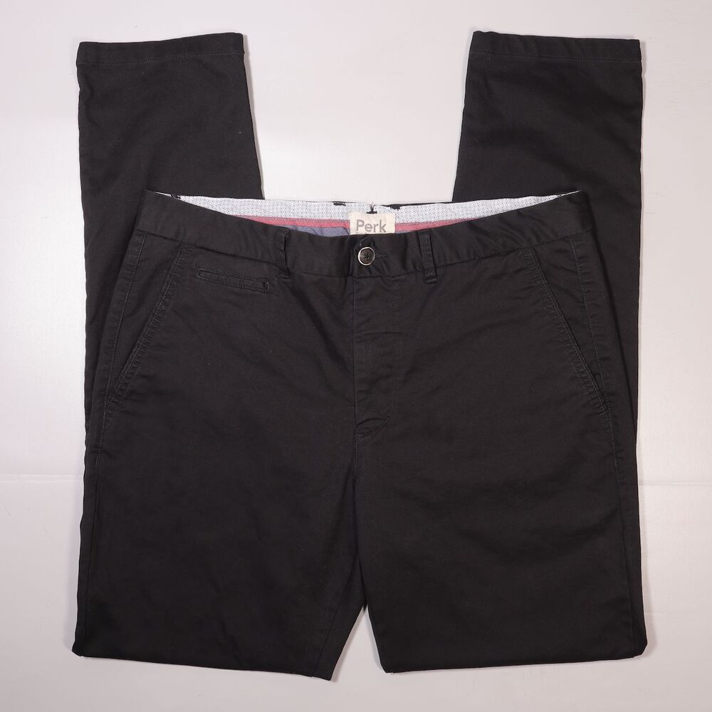 Perk Slim Fit Stretch Chino Pants Flat Front Casual Black Men's 36x33